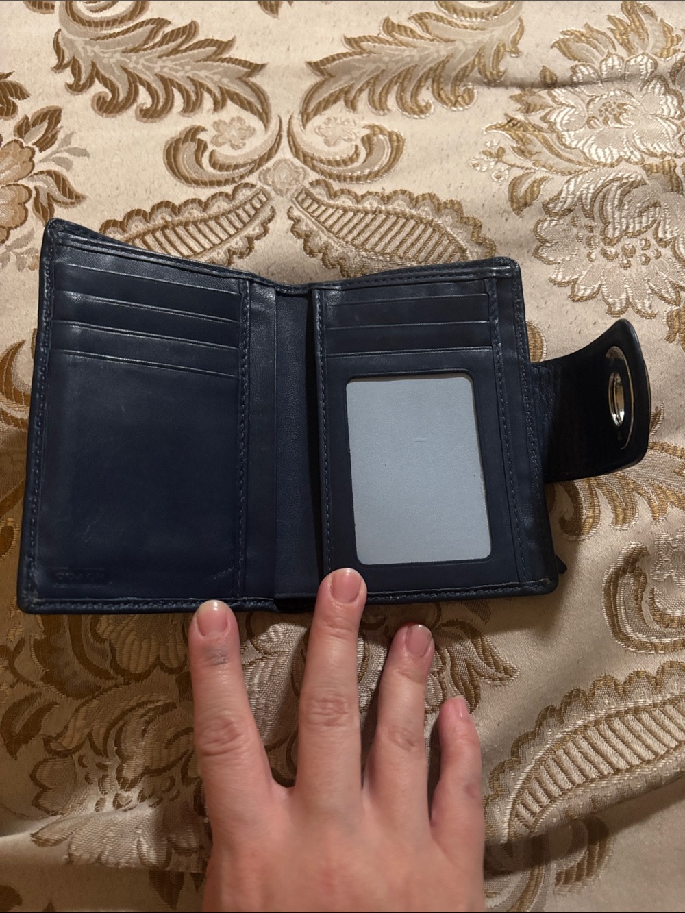 Coach Turnlock Leather Wallet in Navy Blue - Picture 2 of 5